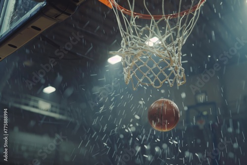 Basketball scoring in the rain, suitable for sports concept designs
