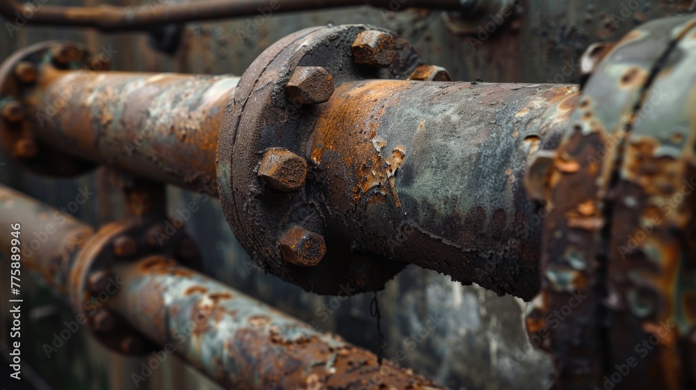 A rusty pipe attached to a building wall. Suitable for industrial concepts A rusty pipe attached to a building wall. Suitable for industrial concepts