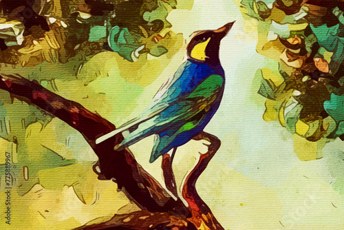 Bird . Watercolor painting on canvas .  Generated by Ai © Wioletta