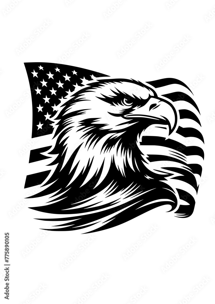 Eagle with Flag, Patriotic Clipart Vector Image, 4th of July Eagle T