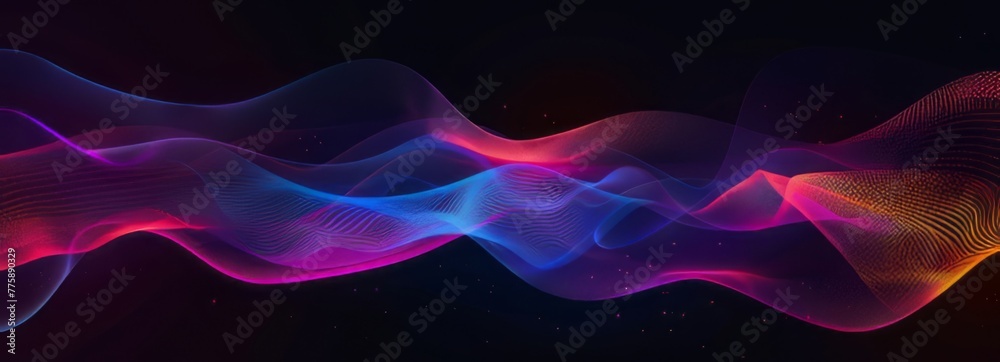 Abstract background with colorful wavy lines on dark black background Abstract background with colorful wavy lines on dark black background