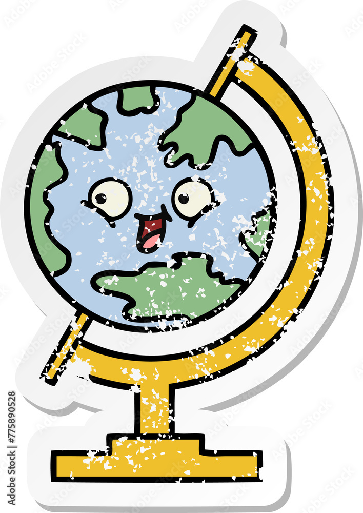 distressed sticker of a cute cartoon globe of the world distressed sticker of a cute cartoon globe of the world
