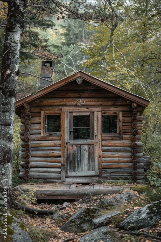 A small cabin with a door, suitable for various concepts A small cabin with a door, suitable for various concepts