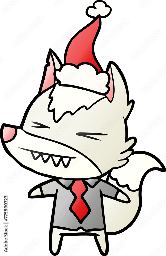 angry wolf boss hand drawn gradient cartoon of a wearing santa hat angry wolf boss hand drawn gradient cartoon of a wearing santa hat