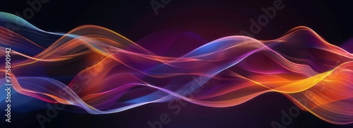Abstract background with colorful wavy lines on dark black background