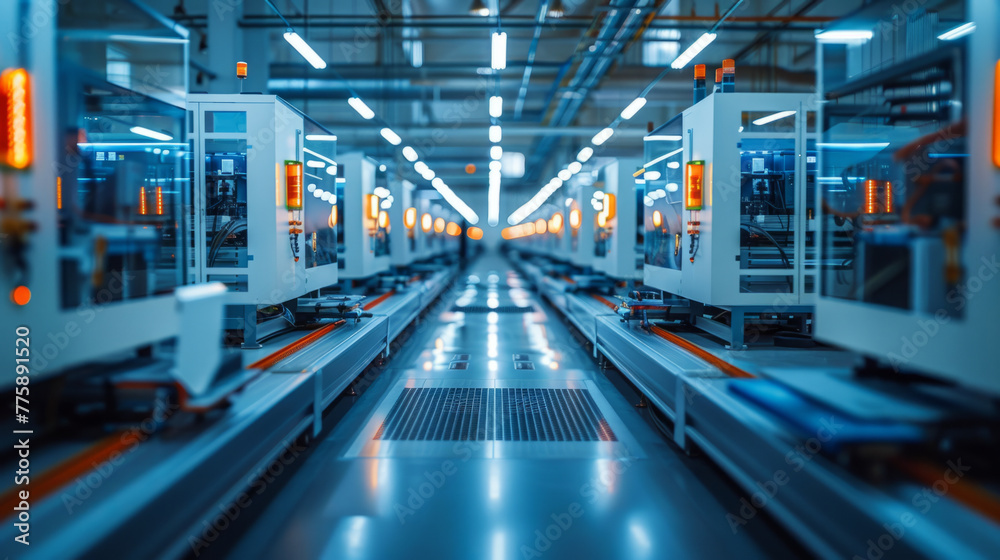 Industrial Automation, A modern production line with automated machinery in operation. Industrial Automation, A modern production line with automated machinery in operation.