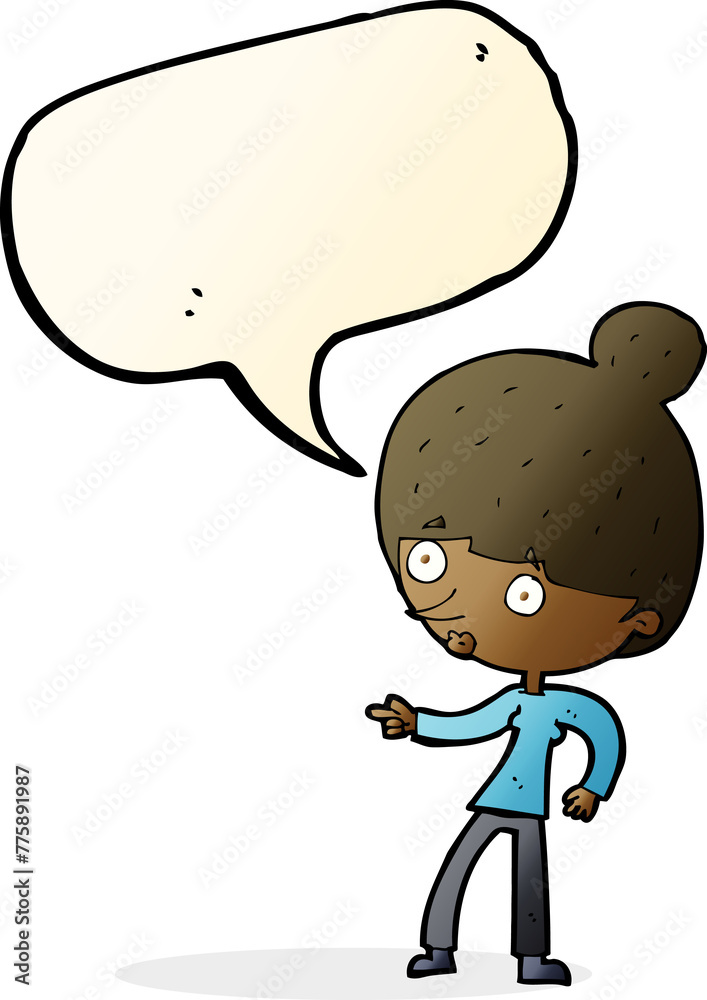 Fototapeta premium cartoon woman pointing with speech bubble