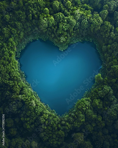Earth day concept. Heart shape lake