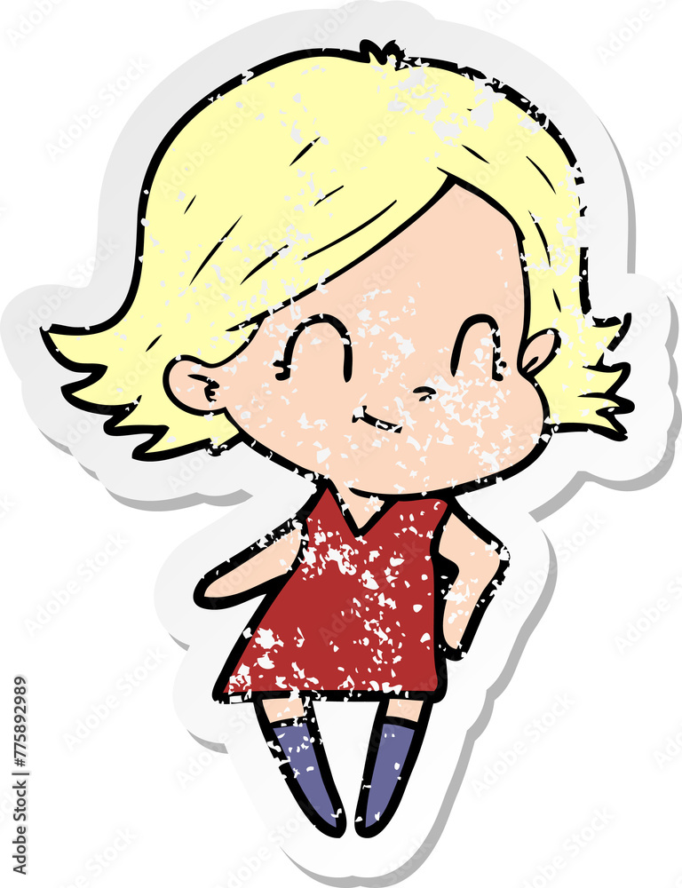 distressed sticker of a cartoon friendly girl distressed sticker of a cartoon friendly girl