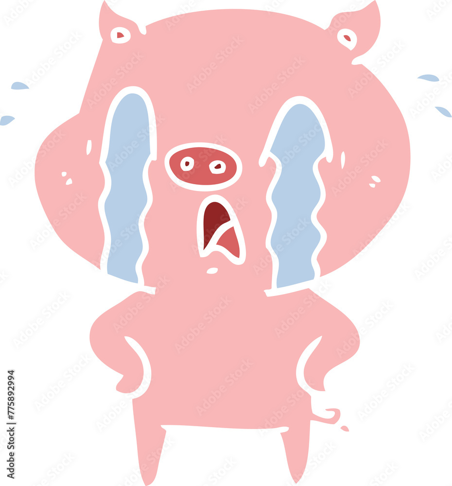 Fototapeta premium crying pig flat color style cartoon