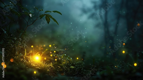 a firefly as it illuminates the darkness with its soft  pulsating glow  creating a scene of enchantment and wonder.