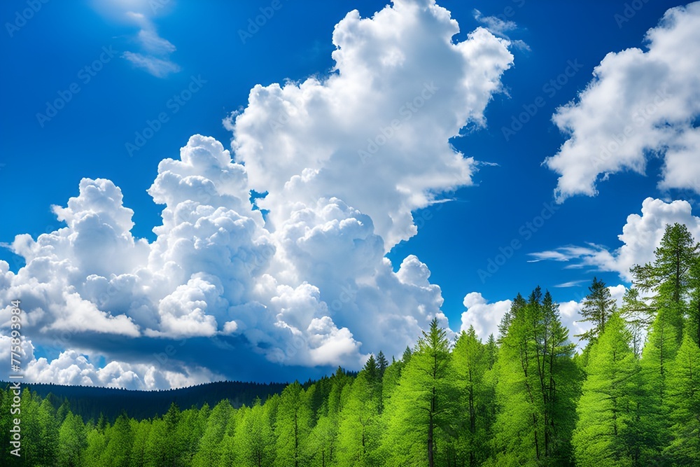 Spring, forest, beautiful blue sky