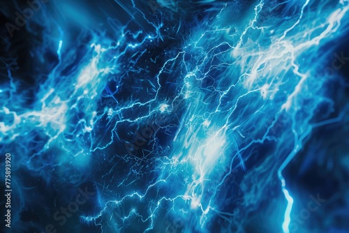 A dramatic close-up of lightning in a dark stormy sky. Suitable for weather-related designs
