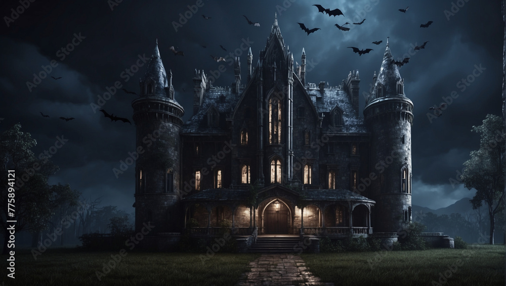 horror Gothic style castle shrouded in darkness - obrazy, fototapety, plakaty 