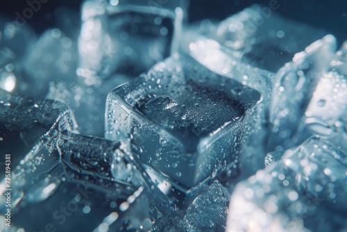 A pile of ice cubes stacked on top of each other. Great for beverage or summer themed designs.