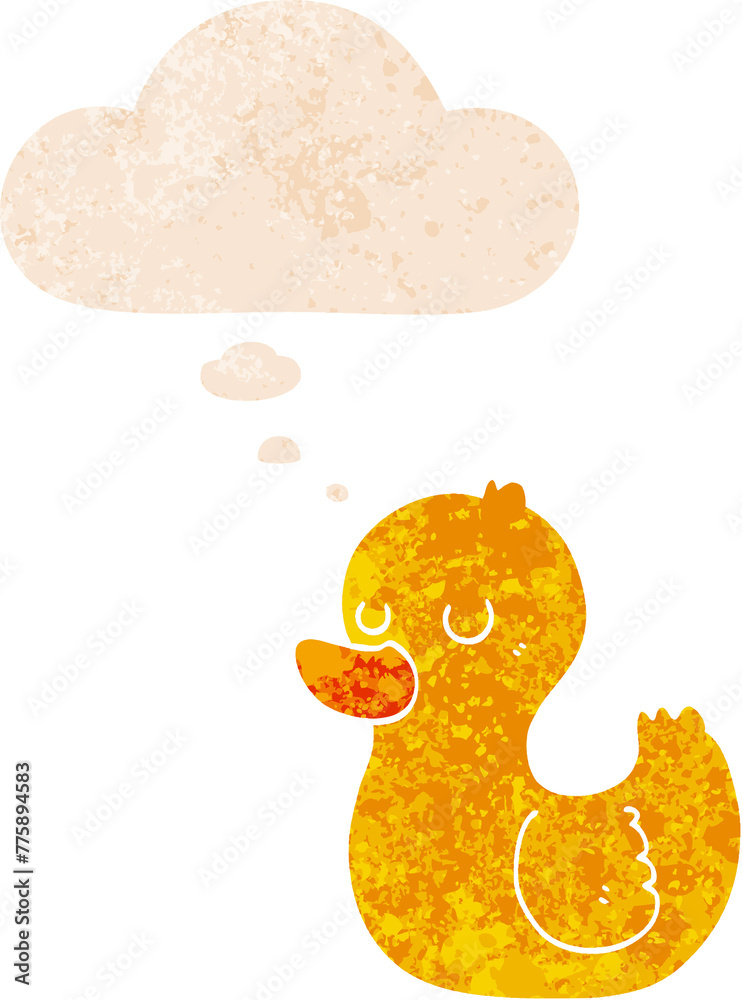cartoon duck with thought bubble in grunge distressed retro textured style cartoon duck with thought bubble in grunge distressed retro textured style