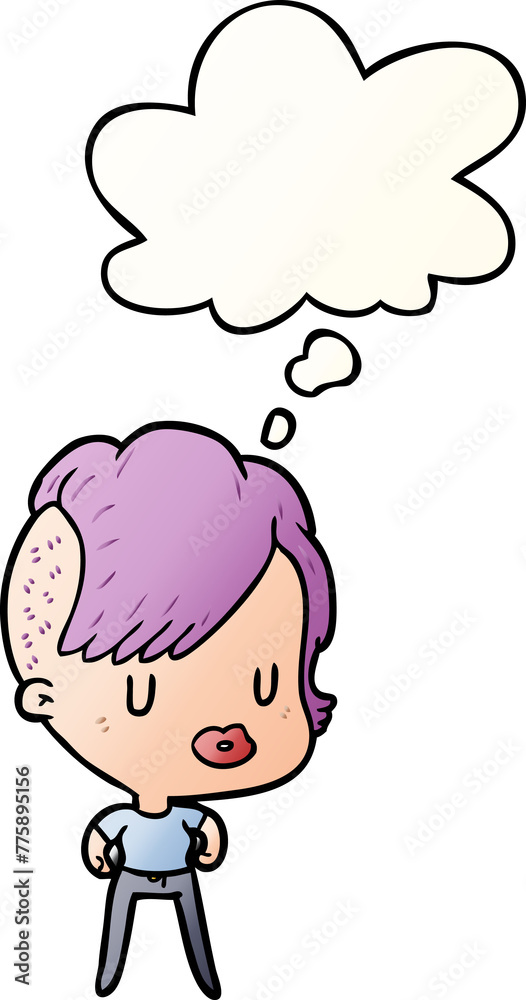 cartoon girl with thought bubble in smooth gradient style cartoon girl with thought bubble in smooth gradient style