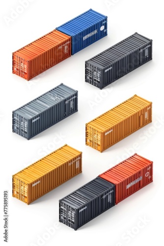 Set of four different colored shipping containers. Ideal for transportation and logistics concepts