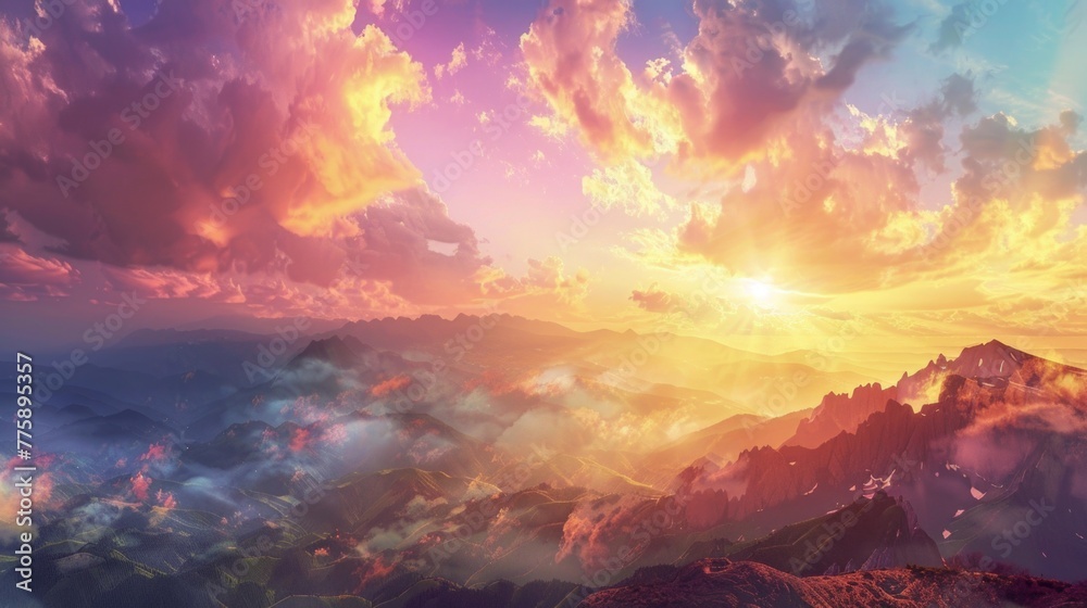 Beautiful sunset over a mountain range, perfect for nature lovers and travel enthusiasts