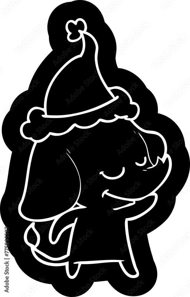 quirky cartoon icon of a smiling elephant wearing santa hat quirky cartoon icon of a smiling elephant wearing santa hat