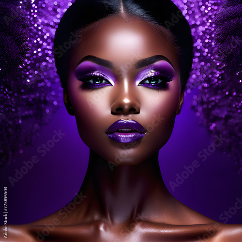 Exquisite Black Women on Purple Background(Generative AI)
