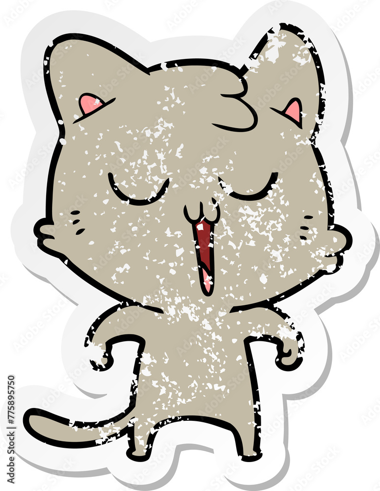 distressed sticker of a cartoon cat singing distressed sticker of a cartoon cat singing