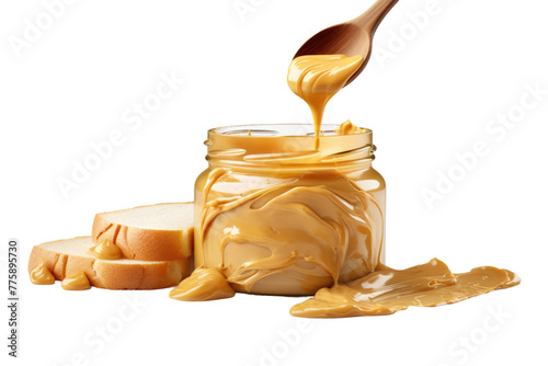 Creamy Delight: A Jar of Peanut Butter Temptation. White or PNG Transparent Background.