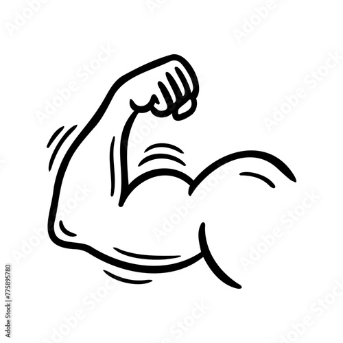 Bodybuilder bicep muscle strong arm, hand drawn doodle icon