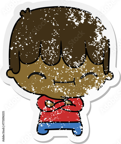 Fotografie freehand drawn distressed sticker cartoon of kawaii cute boy