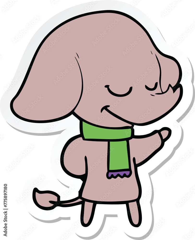 sticker of a cartoon smiling elephant wearing scarf sticker of a cartoon smiling elephant wearing scarf