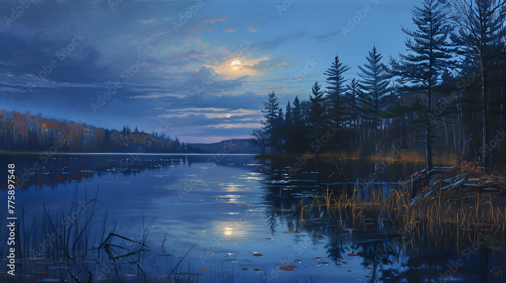 moon over the lake , generative ai