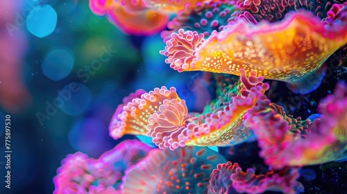 Detailed view of colorful corals  ideal for marine life concept