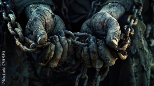 Close up shot of two hands holding a chain, suitable for illustrating concepts of unity and strength