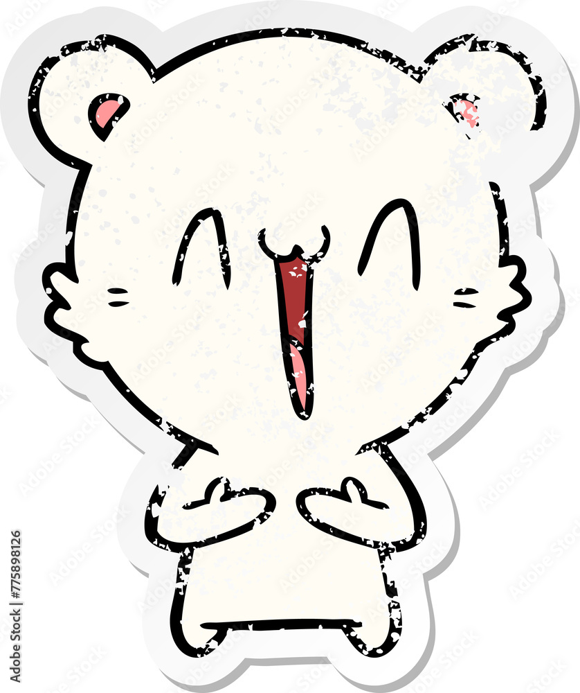 distressed sticker of a happy polar bear cartoon distressed sticker of a happy polar bear cartoon