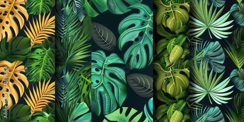 A set of four seamlessly designed tropical leaves. Ideal for background or pattern designs