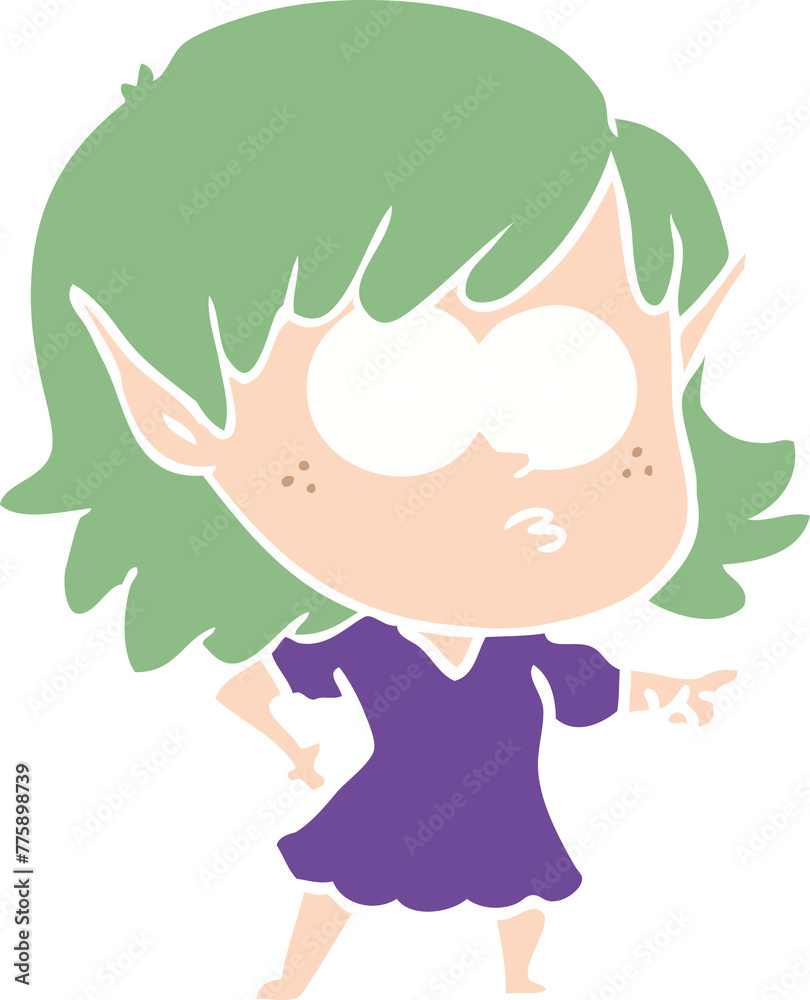 Obraz premium flat color style cartoon elf girl staring