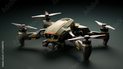 High-tech military drone with cameras closeup image. Reconnaissance UAV close up photography marketing. Technology concept photo realistic. Covert operations picture photorealistic © AImg