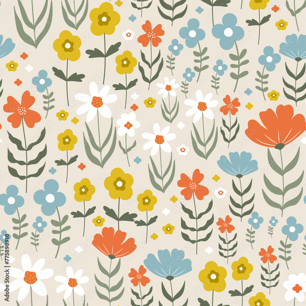 Hand drawing flowers seamless pattern print design. Vector illustration design for fashion fabrics, textile graphics, and prints.