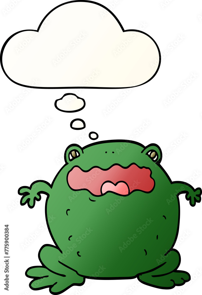 Naklejka premium cartoon toad with thought bubble in smooth gradient style