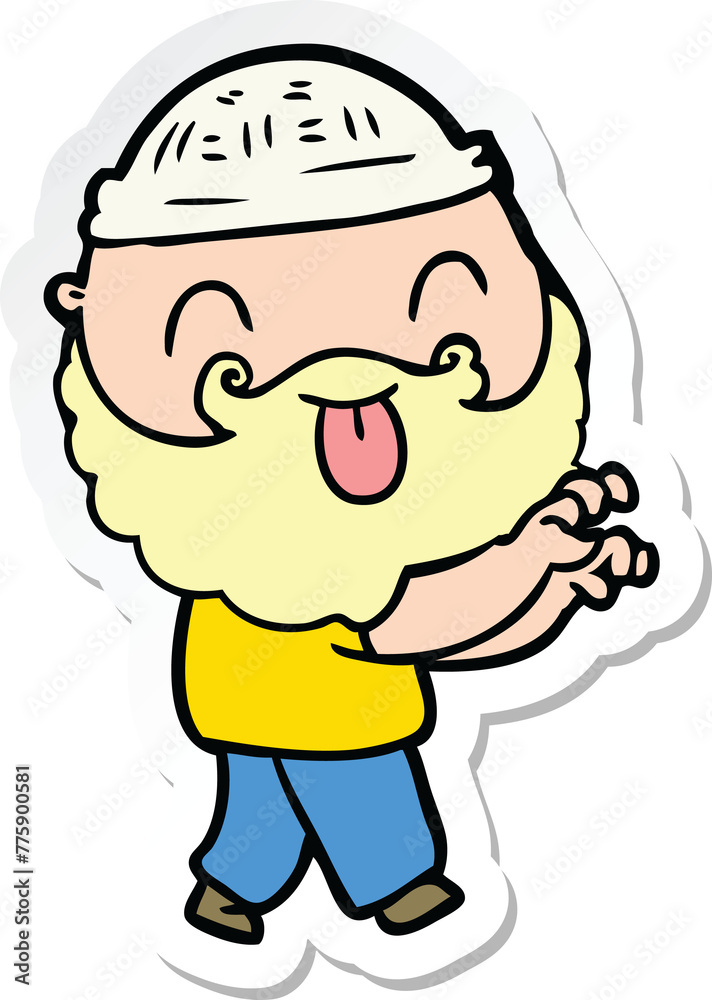 sticker of a man with beard sticking out tongue