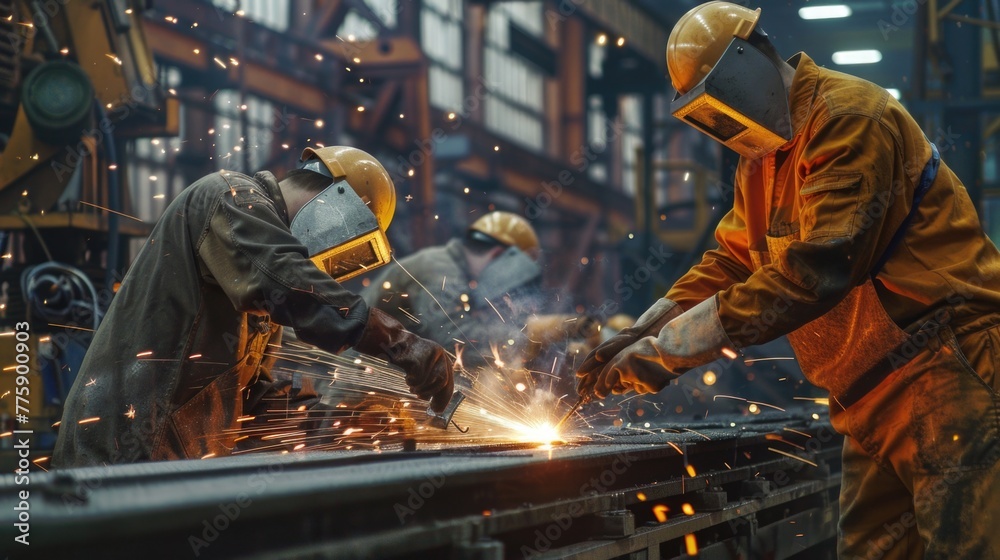 Group of men working in a factory, suitable for industrial concepts Group of men working in a factory, suitable for industrial concepts