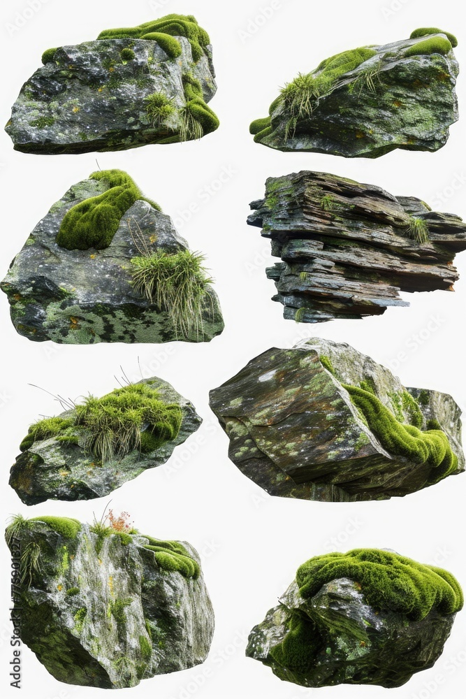 A bunch of rocks covered in green moss. Suitable for nature and outdoor themed designs A bunch of rocks covered in green moss. Suitable for nature and outdoor themed designs