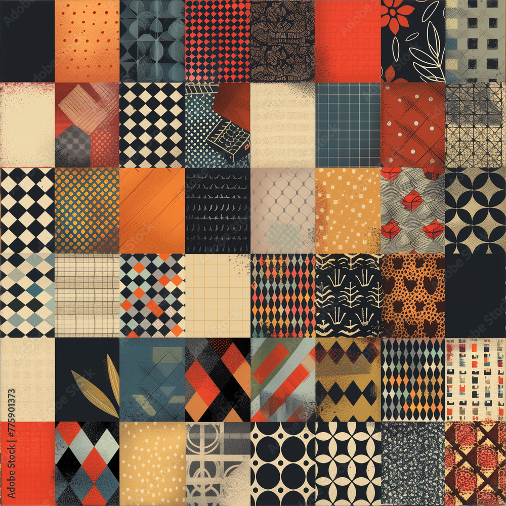 Patchwork of geometric and textured patterns Patchwork of geometric and textured patterns