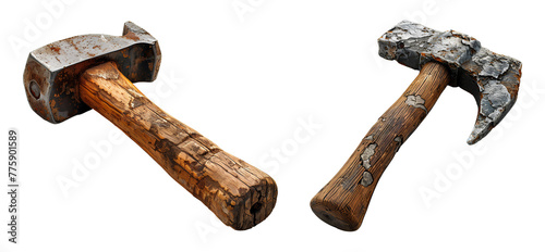 Old rusty hammer PNG. pick axe top view isolated. Hammer flat lay