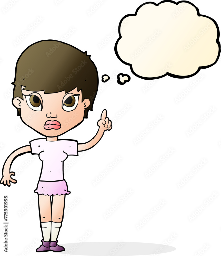 cartoon girl with idea with thought bubble cartoon girl with idea with thought bubble