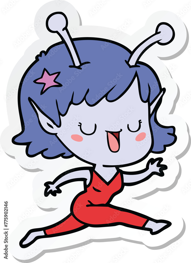 sticker of a happy alien girl cartoon laughing sticker of a happy alien girl cartoon laughing
