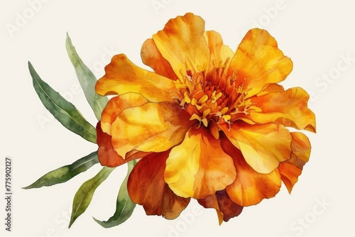 Bright orange flower with green leaves  perfect for botanical projects