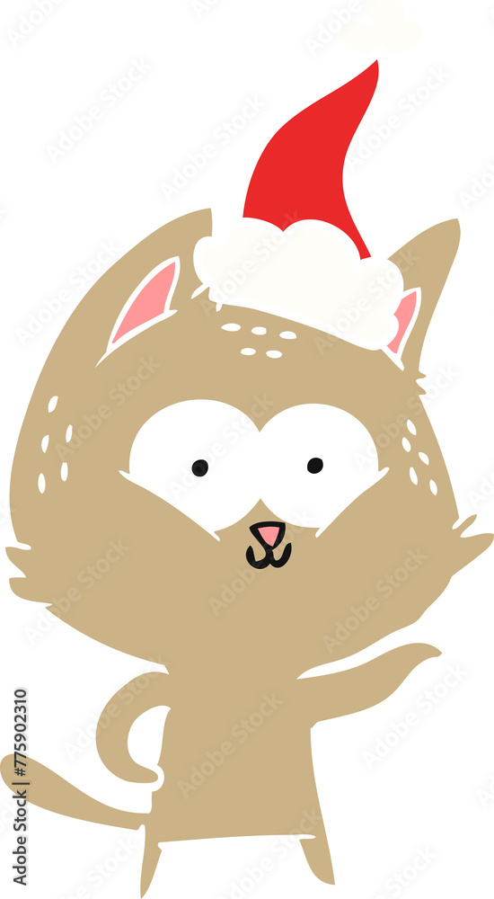 hand drawn flat color illustration of a cat wearing santa hat hand drawn flat color illustration of a cat wearing santa hat