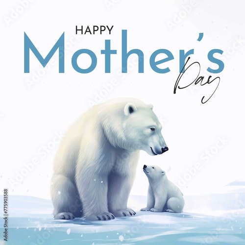 Happy Mother's Day Poster Design with Mom and Baby Bear Portrait