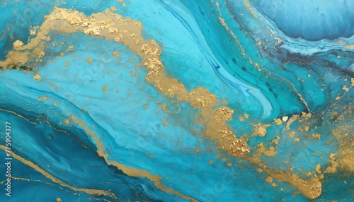 Marble Artistry: Blue and Gold Abstract Background